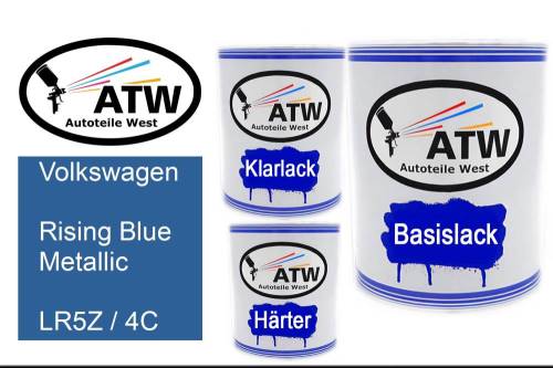 Volkswagen, Rising Blue Metallic, LR5Z / 4C: 1L Lackdose + 1L Klarlack + 500ml Härter - Set, von ATW Autoteile West.